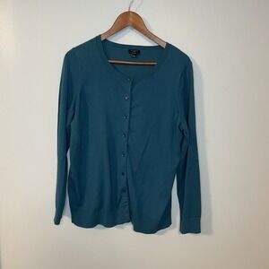 Talbots Women Size X Cardigan Sweater Teal Blue Pima Cotton